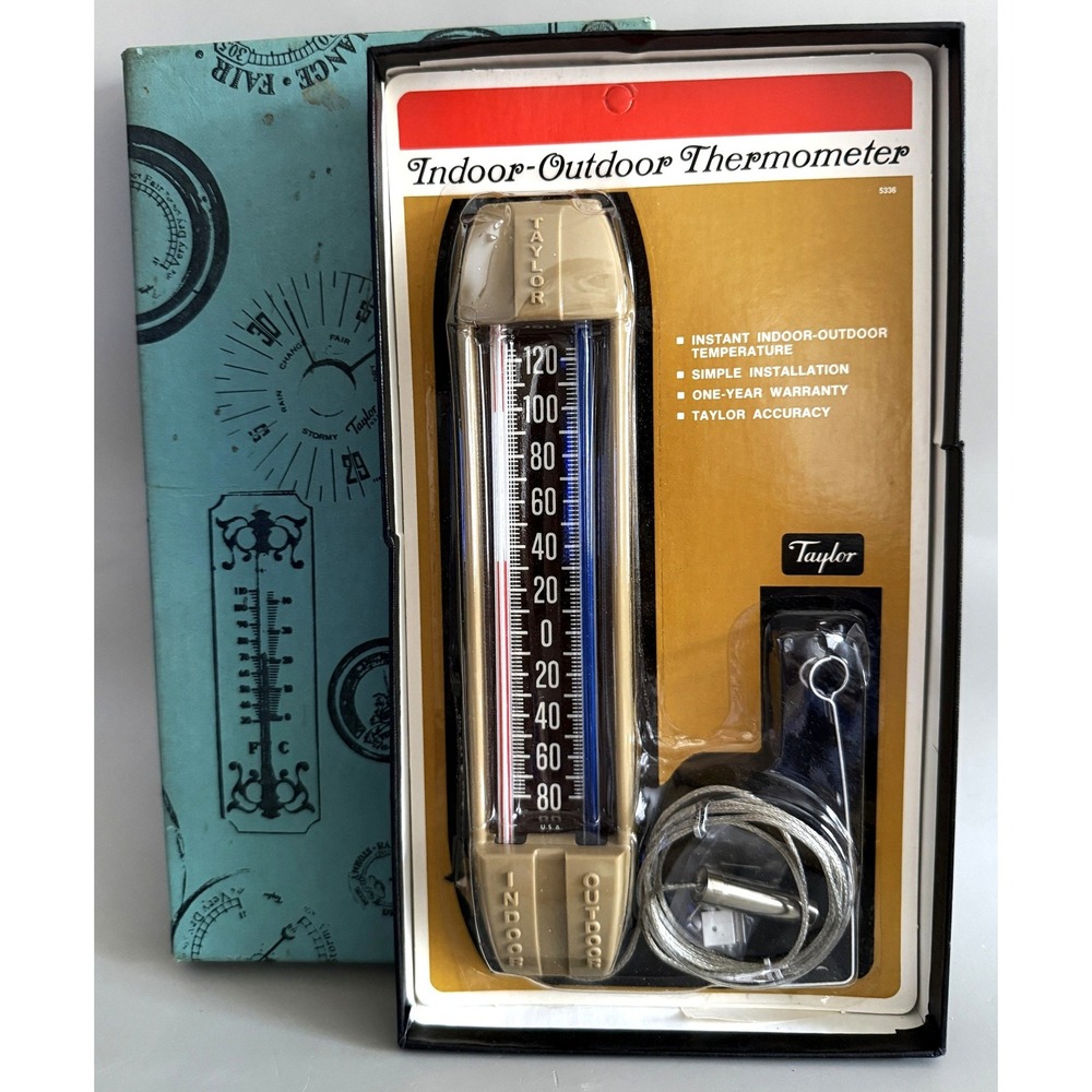 Vintage Taylor Outdoor Indoor Thermometer MCM Wall Mount NIB 60s 70s 5336-1